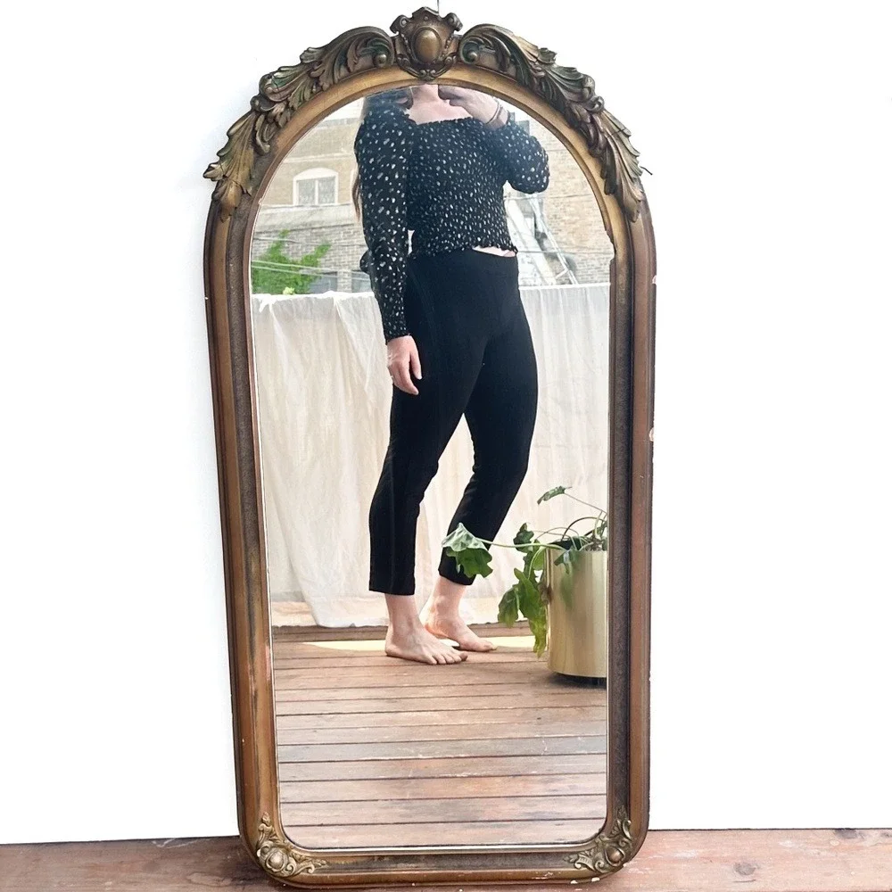 Reformation Navy Blue Floral Smocked Long Sleeve Blouse